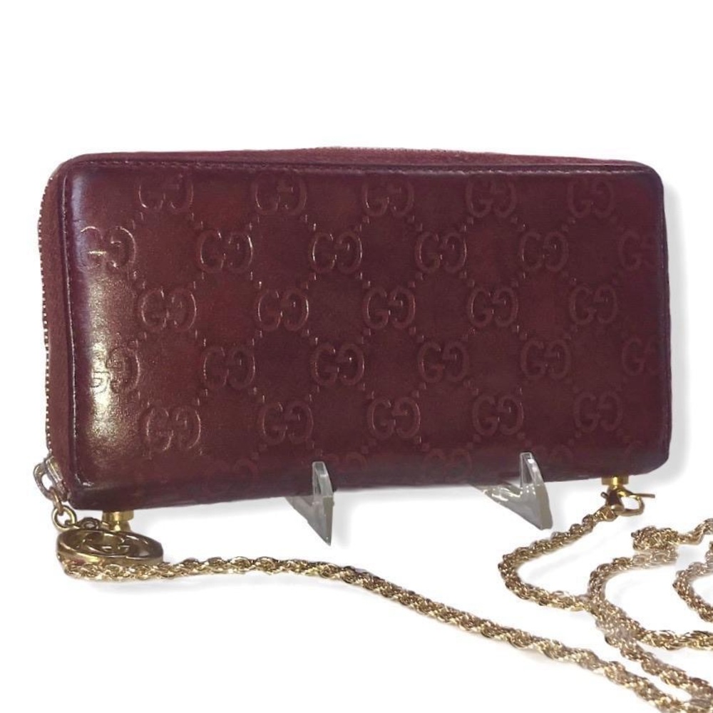 🚫🚫SOLD🚫🚫Custom Gucci Embossed Burgundy Leather Zip Around Wallet on Chain - Picture 7 of 16